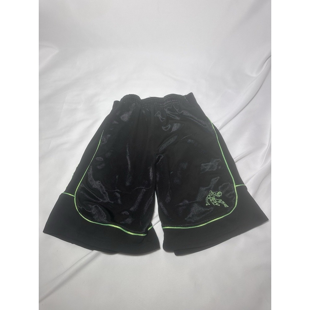 AND1 Youth Large 10/12 Black Athletic Basketball Shorts Neon Green Trim